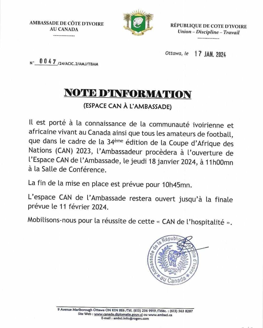 Lancement officiel de l’espace CAN de l’Ambassade de Côte d’Ivoire au Canada